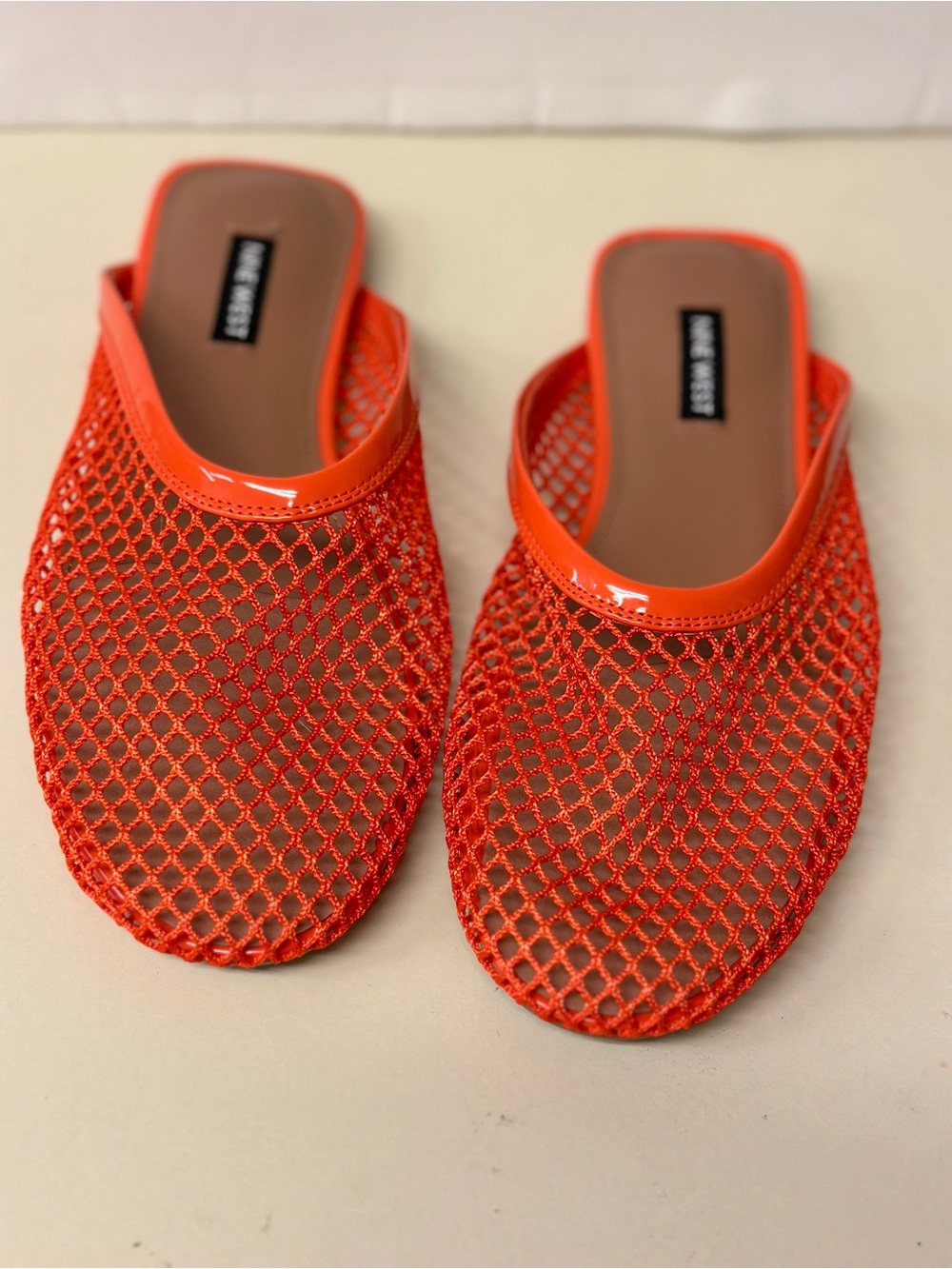 Nine West Bright Orange Mesh Slip-On Sandals